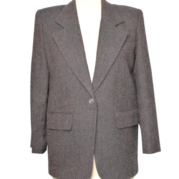 Vintage Ports International Pure New Wool Grey/ Burgundy Tweed Blazer Size S - Picture 1 of 12